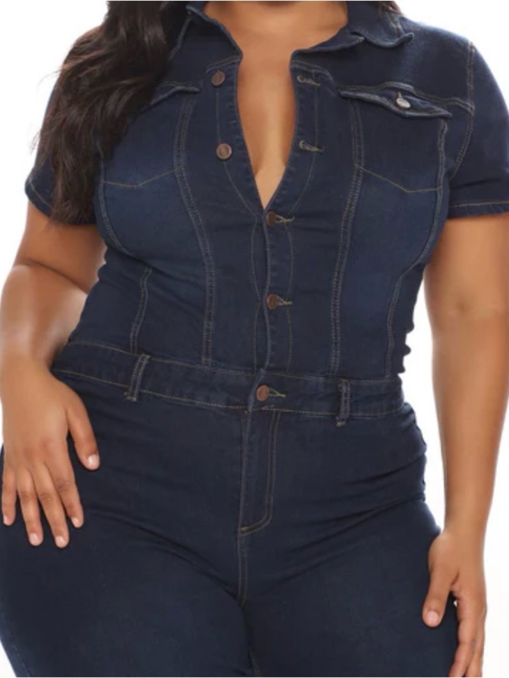Fashion Nova Dark Blue Denim Jumpsuit - Picture 3 of 9